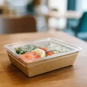 Speisebox "Crystal" mit transparentem Flachdeckel – im Einsatz, befüllt mit Speisen