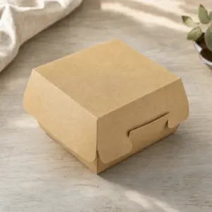 Burger-Box "Geo-Burger" – Ansicht von oben auf hellem Holztisch