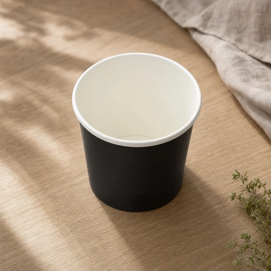 Suppenbecher "Black" &ndash; Ansicht von oben auf hellem Holztisch
