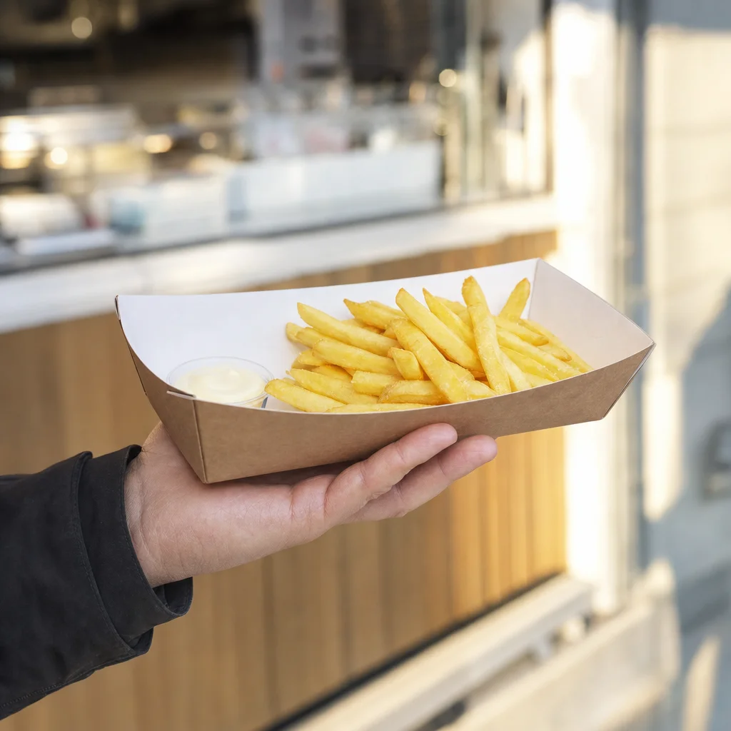 Snackschale aus Pappe "Tray" &ndash; im Einsatz