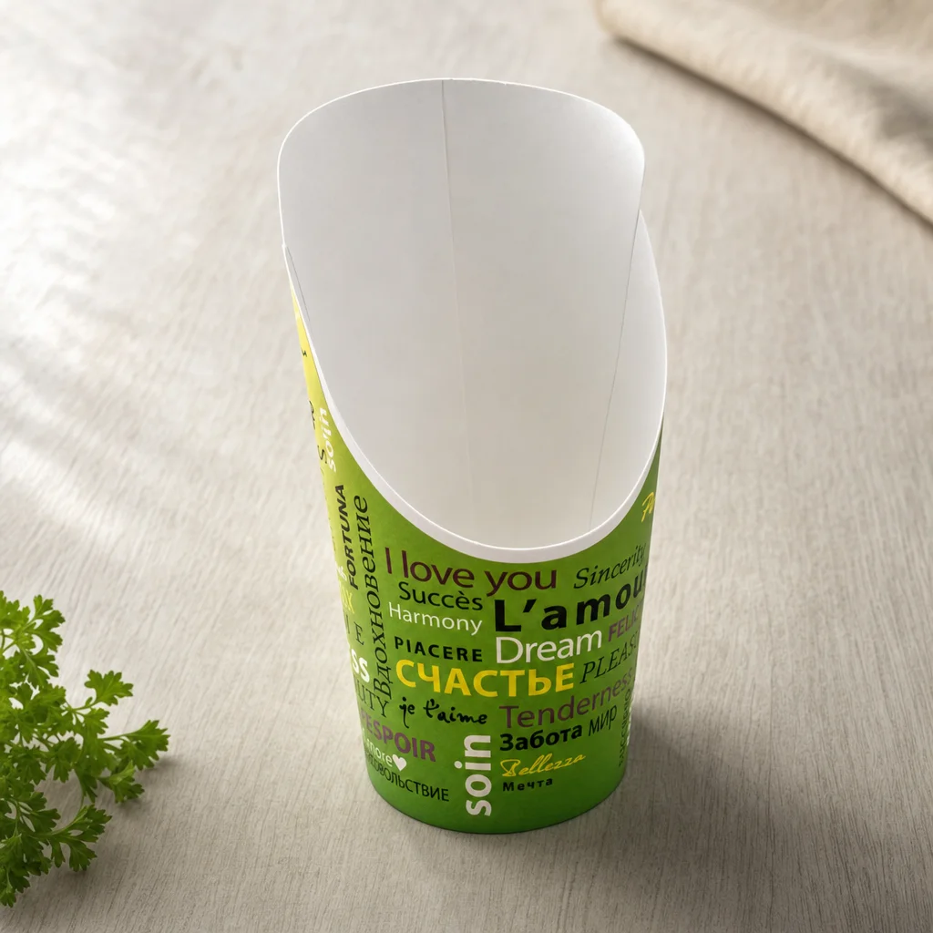 Wrap Becher &ndash; Ansicht von oben auf hellem Holztisch